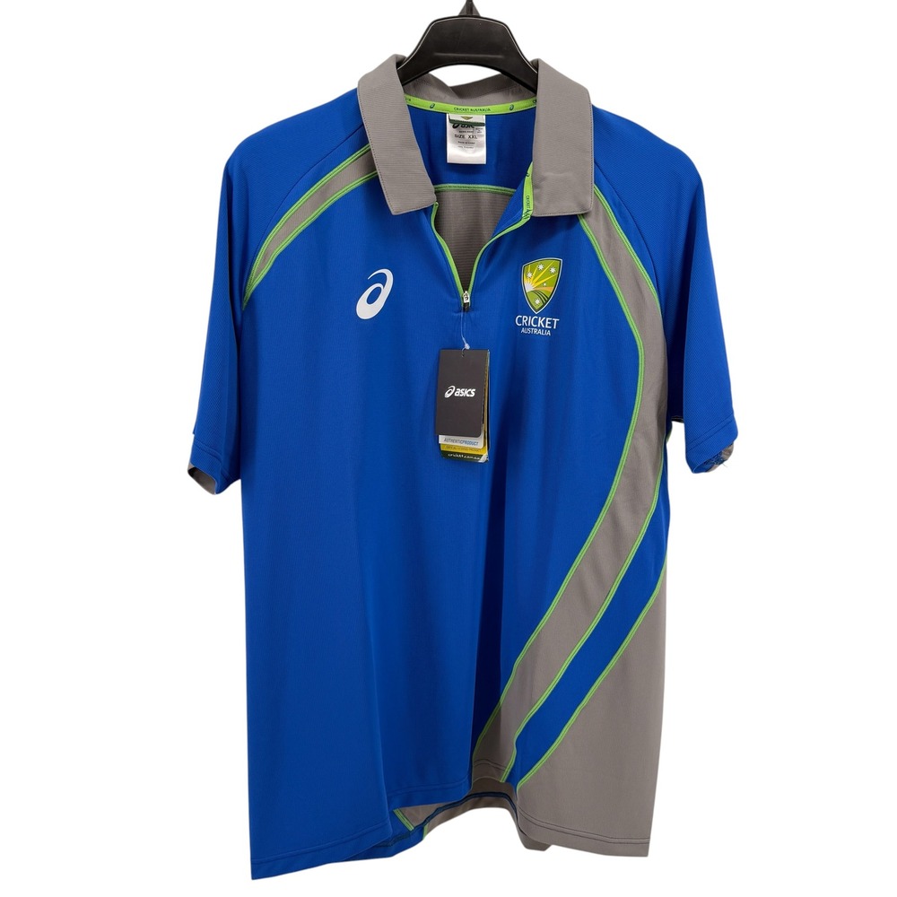 NEW Asics Training Polo Shirt Mens XXL Blue Cricket Australia 1/4 Zip CAMT 1523‎